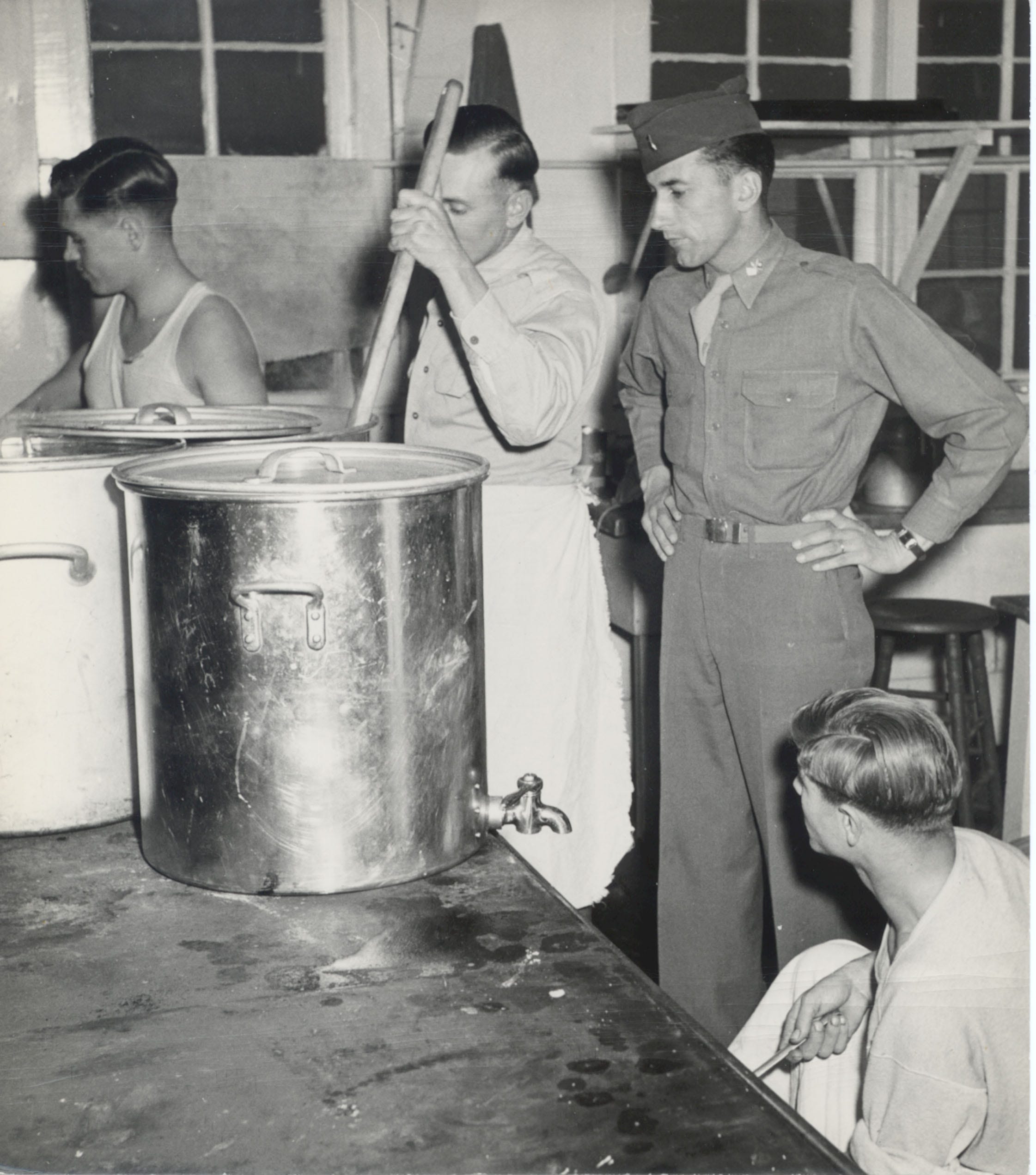 German POWs work in the kitchen at a detention camp in Door County during World War II. Prisoners were housed throughout the county, including Sturgeon Bay,  Fish Creek and Ellison Bay to help harvest crops and work in canneries.